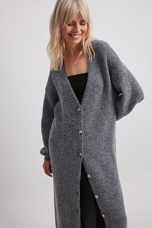 Long Knitted Cardigan Grey | NA-KD