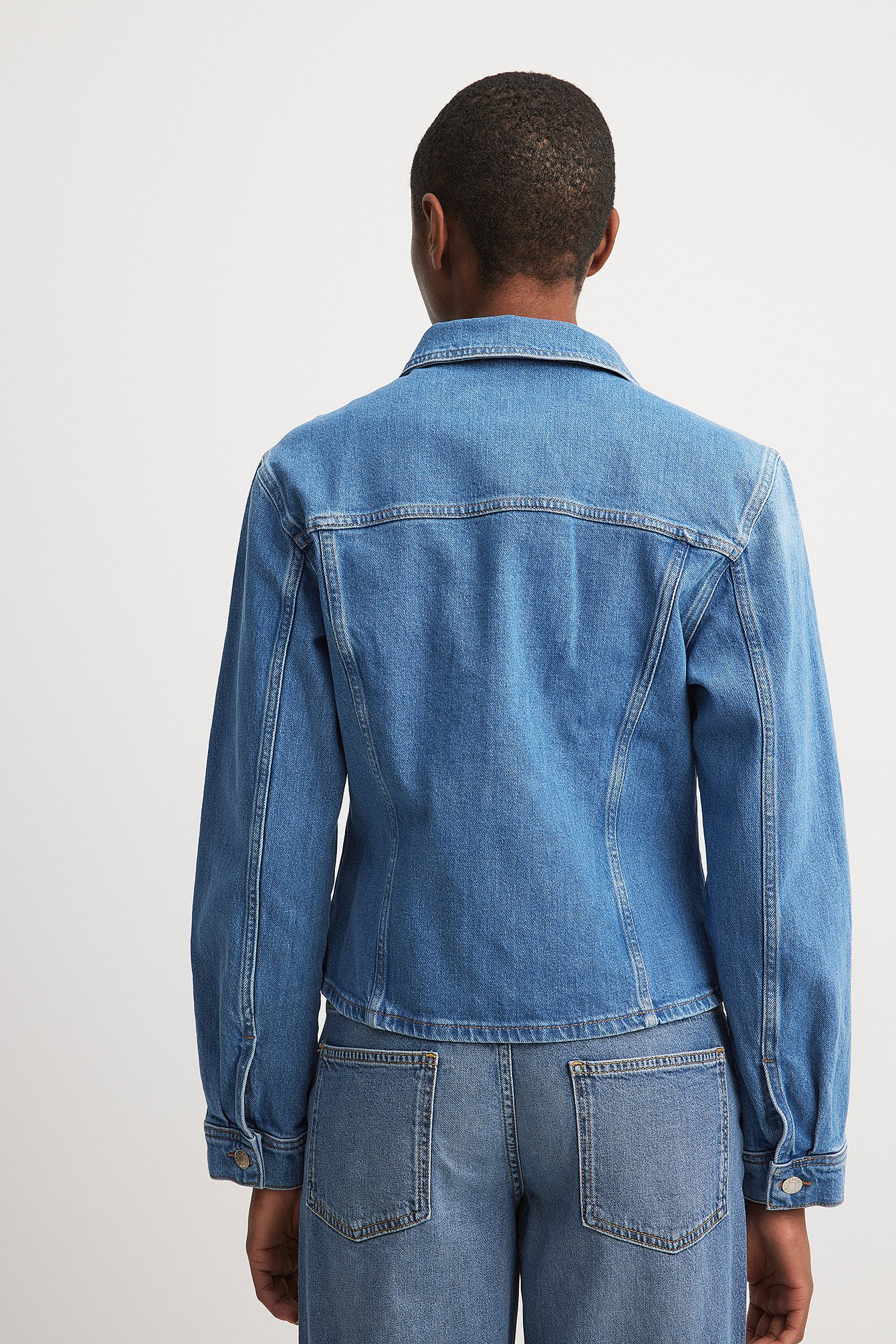 Long Sleeved Fitted Denim Shirt Blue | NA-KD