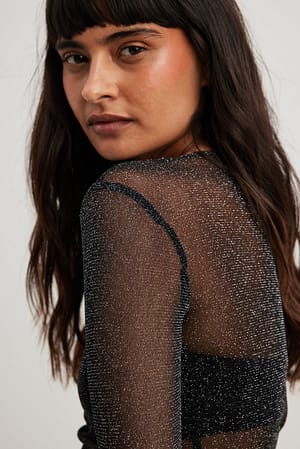 Glitter mesh top with long sleeve