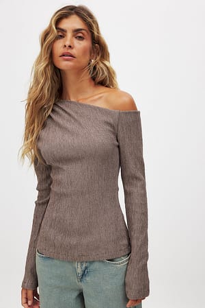 Taupe Langärmeliges Jersey-Top