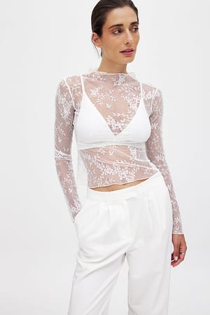 White Long Sleeve Lace Top