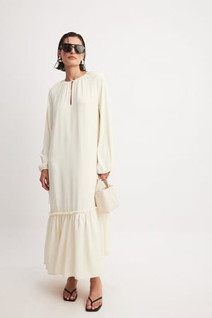 Cream Maxi-jurk met lange mouwen