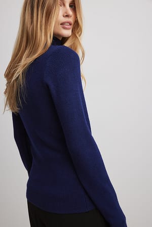 Long Sleeve Turtleneck Ribbed Knitted Top Blue | NA-KD