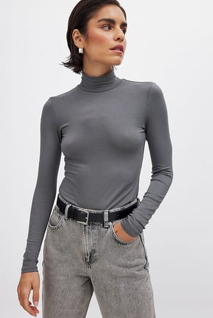 Dark Grey Long Sleeved Turtle Neck Top