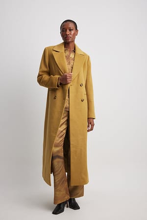 Mustard Langer Mantel aus einer Wollmischung