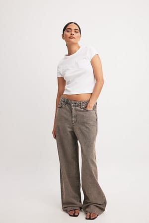 Grey Lössittande långa jeans med låg midja