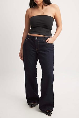Women Wide Tie Corset Black Color Denim Fabric Waistband Jeans