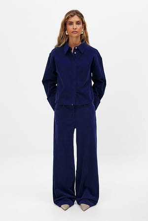 Navy Pantalon en velours côtelé à taille basse