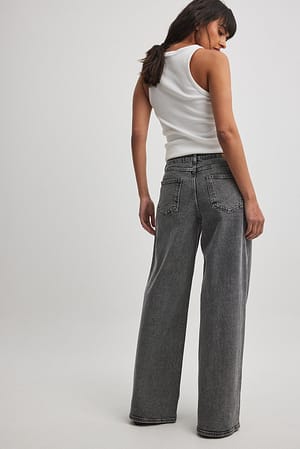 Grey Low Waist Wide Leg Jeans with Seam Details