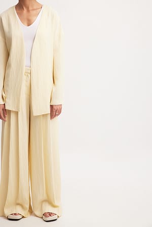Cream Lyocell Loose Mid Waist Suit Pants