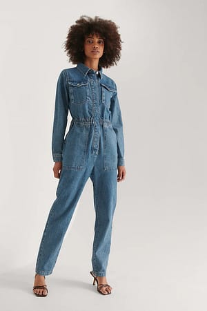 Women's Fashion Jeans Overalls Casual Fitted Denim Jumpsuit Long Romper  Pants for Women