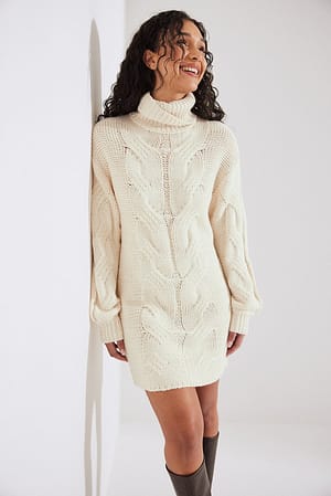 Chic High Neck Long Sleeve Bodycon Rib Knit Sweater Mini Dress