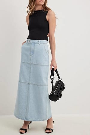  Summer Vintage Ankle Length Flared Jeans Skirt Long