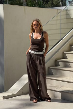 Fashion Casual Striped High Waist Straight Wide Leg Pants With Tie