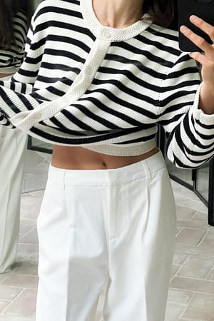 Off White/Black Stripe Stickad randig cardigan