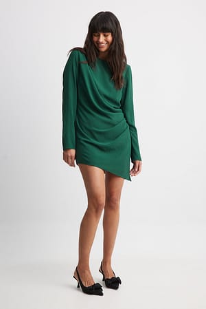 Dark Green Marszczona sukienka mini z ozdobną talią