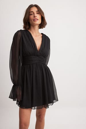 Black Marked Waist Mini Dress