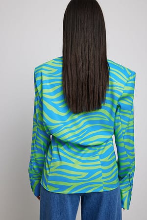Blue/Green Zebra Camisa com cintura marcada