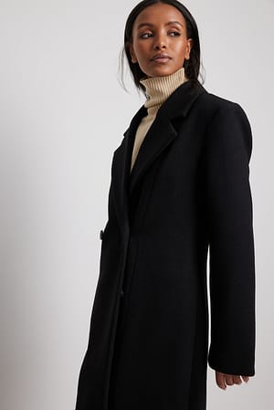 Marked Waist Wool Blend Maxi Coat Black | NA-KD