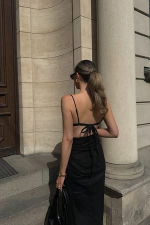 Black Drapowana sukienka z lnu