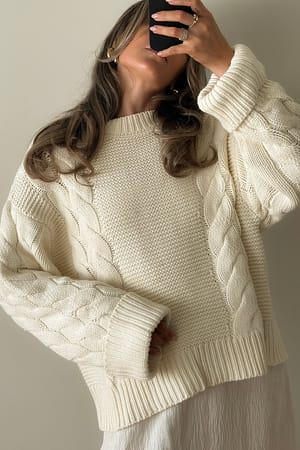 Cream Knitted Oversized Cable Sweater