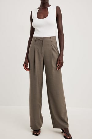 Melange High Pleated Rise Pants NA-KD Suit Offwhite 