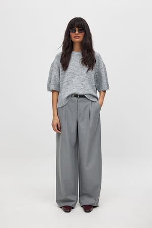 Light Grey Pantaloni in tessuto mélange a vita media