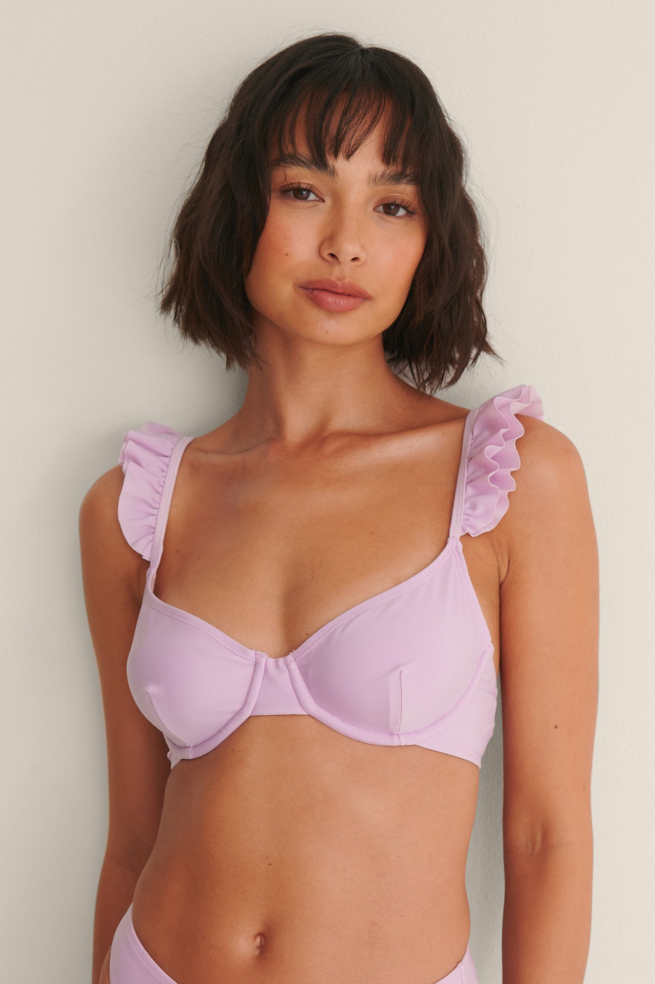 Ruffle strap sale bikini top