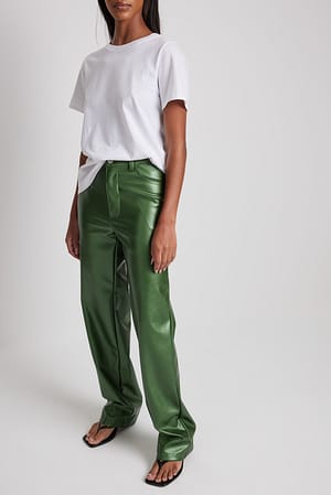 Forest Green Metaliczne spodnie ze sztucznej skóry