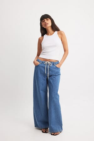 Light Blue Jeans met trekkoord en halfhoge taille