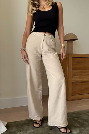Women's Cotton Linen Elastic Waist Casual Straight Trousers Sumemr Long  Pants AB