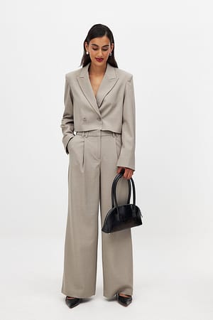 Taupe Mid Waist Wide Leg Pants