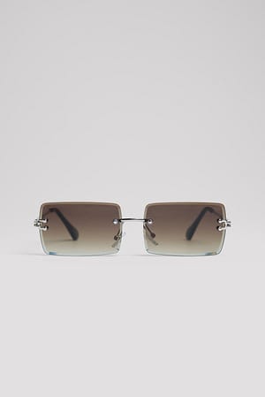 Beige Slim Squared Rimless Sunglasses