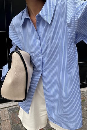 Blue White Stripes Camisa oversize de manga comprida e larga
