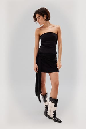 Black Minifalda envolvente de lino