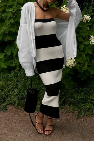 Black/White Striped Knitted Midi Tube Dress