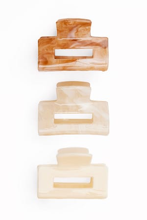 Beige/Brown 3-Pack Mini Squared Hairclips
