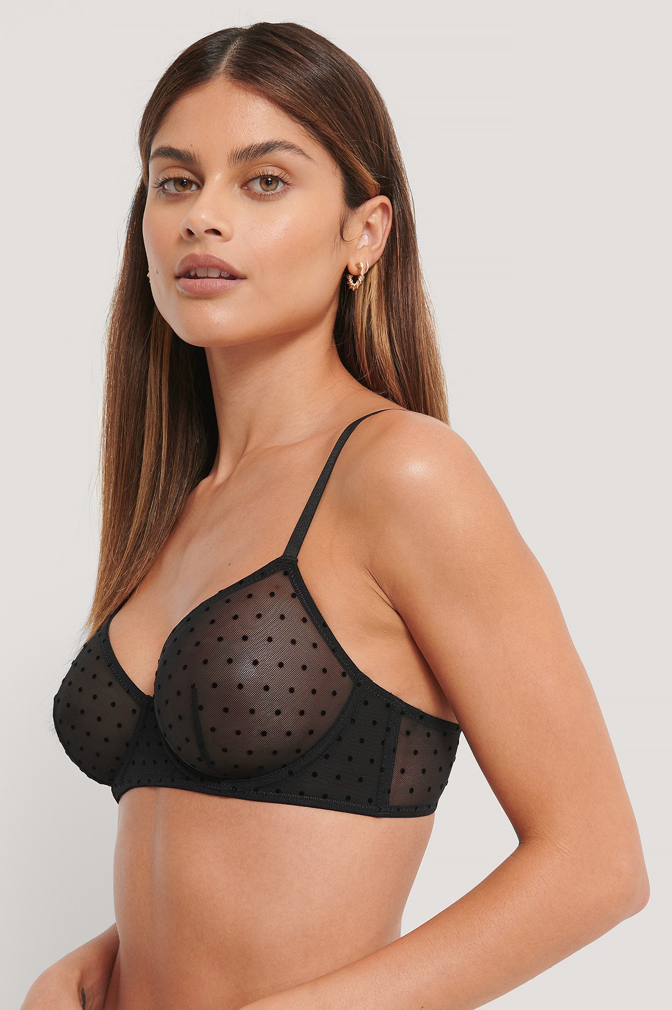 All Over Dot Mesh Bra Black | NA-KD