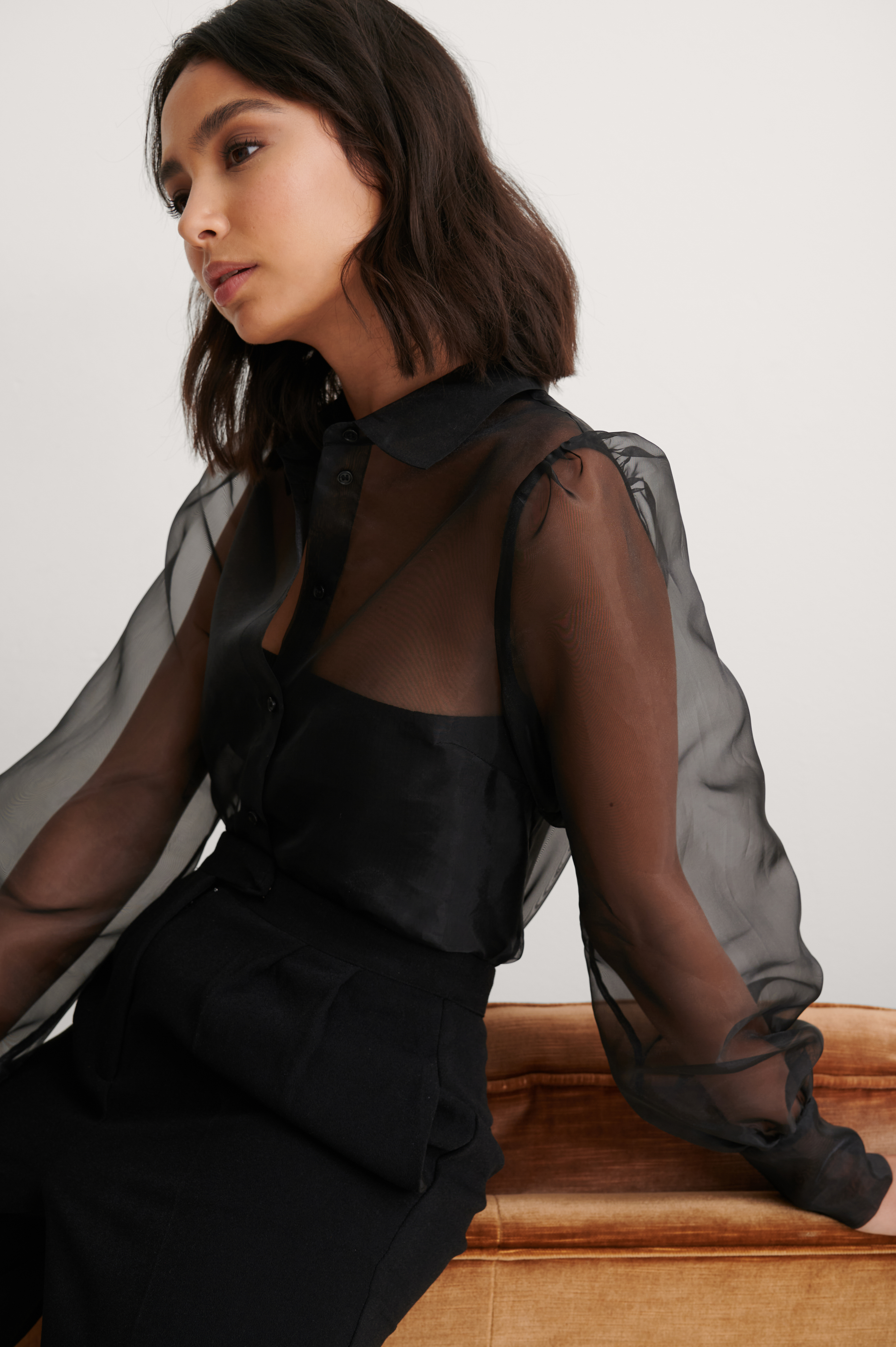 Balloon Sleeve Organza Blouse Black | NA-KD