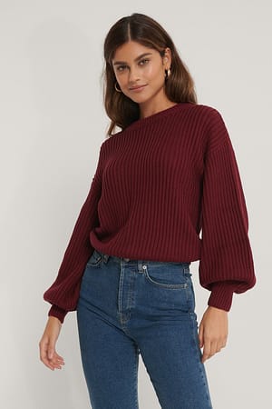 Balloon Sleeve Round Neck Sweater Red | NA-KD