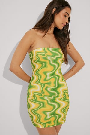 Green Swirl Print Bandeau-miniklänning