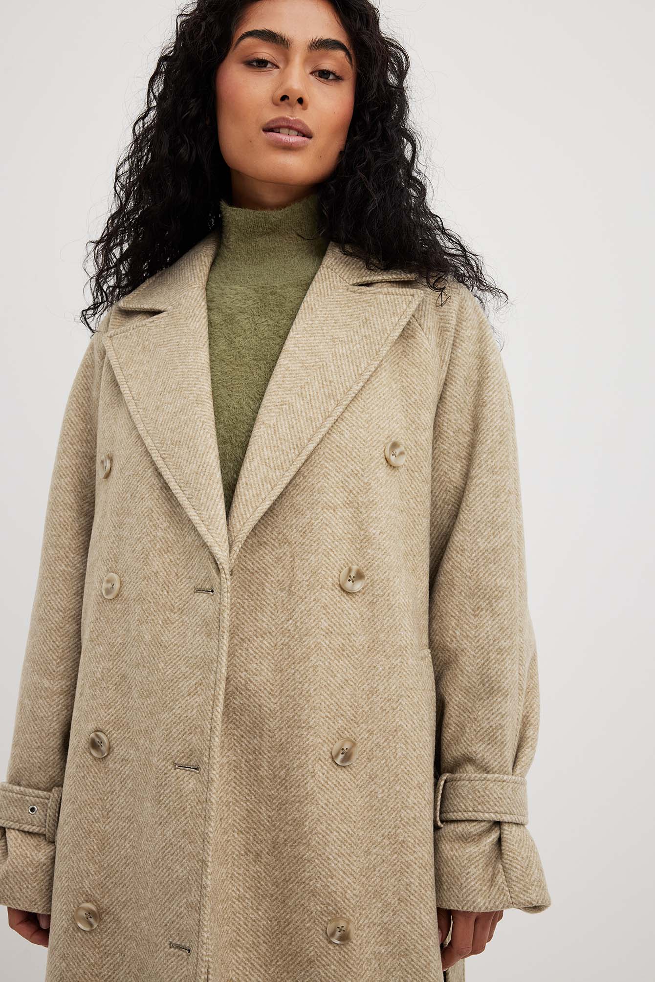 Belted Herringbone Coat Grey | NA-KD