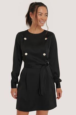 Black Mini Robe Nouée À La Taille