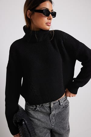 Cable Detail Oversized Knitted Sweater Black | NA-KD