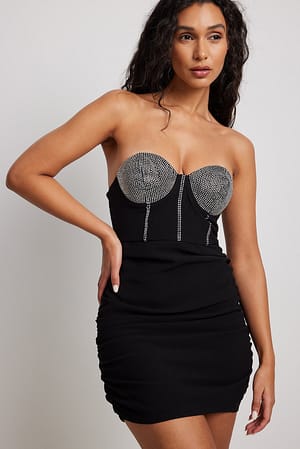 Black Miniklänning med dekorerat bröst