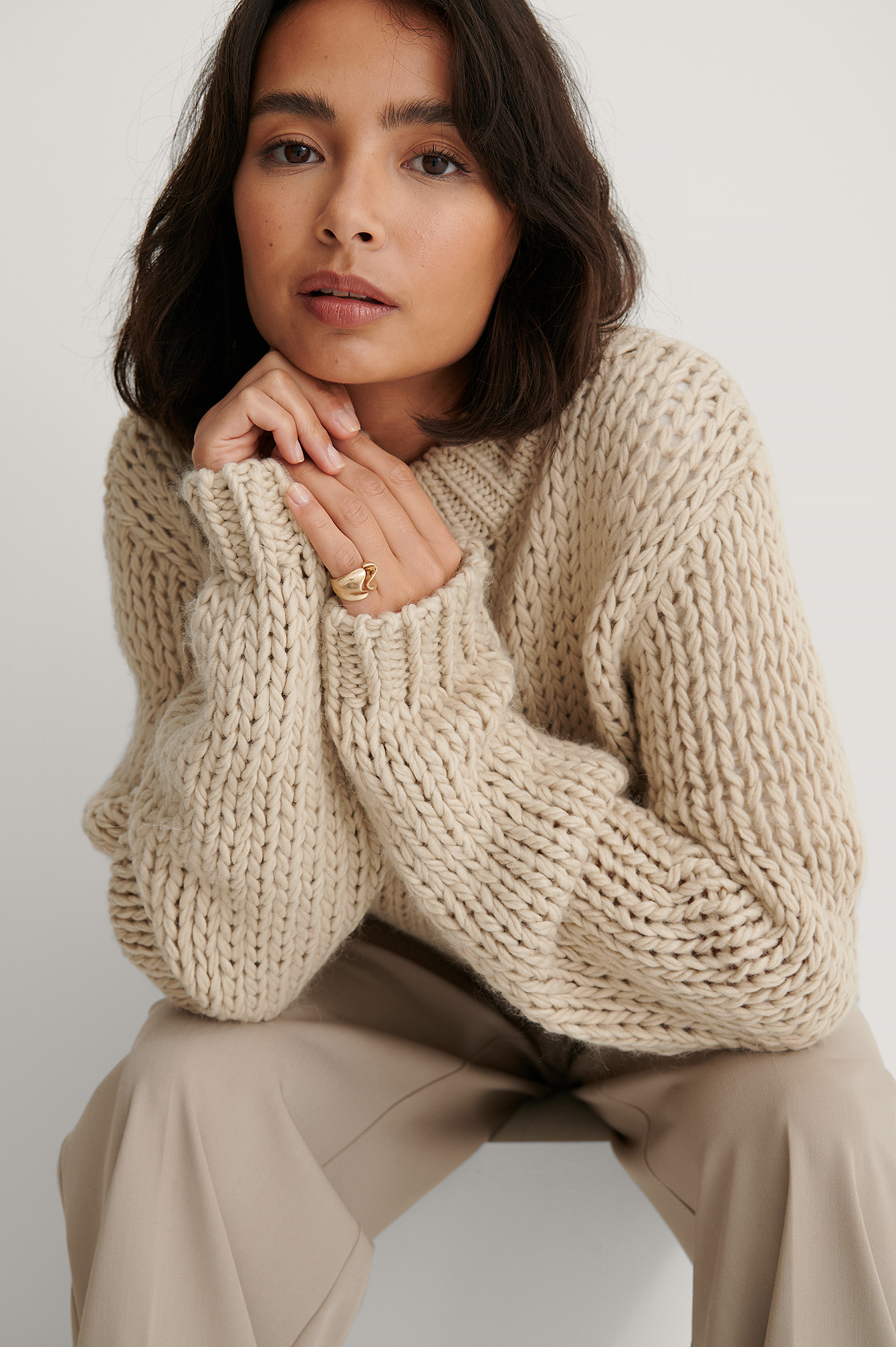 Chunky knit cream sweater sale