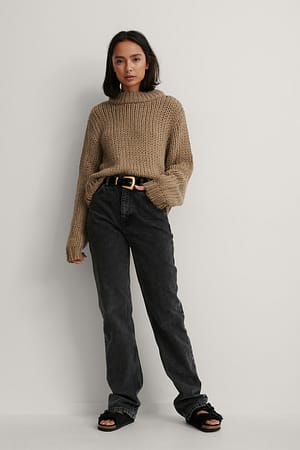 Chunky Knit Round Neck Sweater Brown | NA-KD