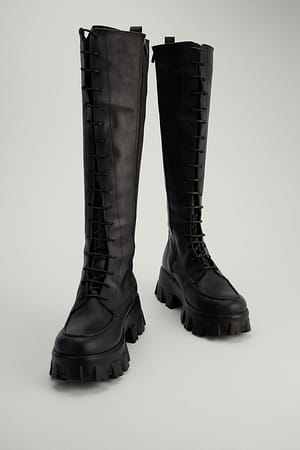 Chunky Lace Up Boots Black | NA-KD