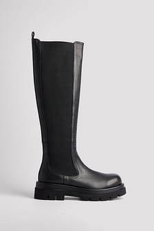 Chunky Leather Profile Shaft Boots Black | NA-KD