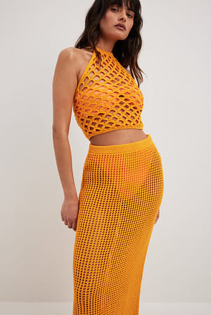 Crochet Knitted Maxi Skirt Orange